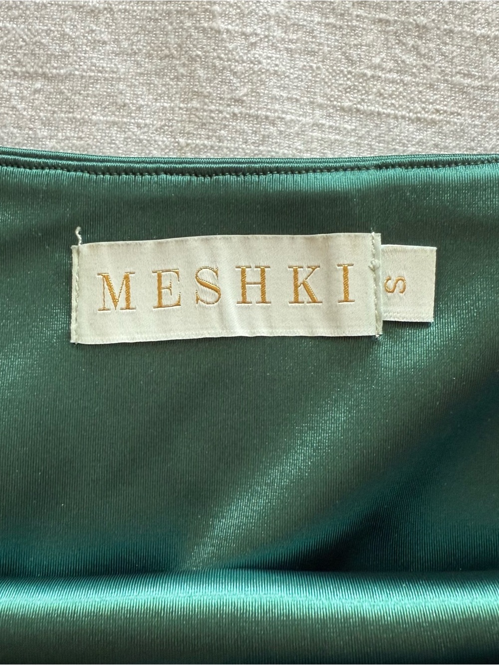 Meshki Emerald Satin Slip Dress with Rhinestone Straps - Picture 4 of 4